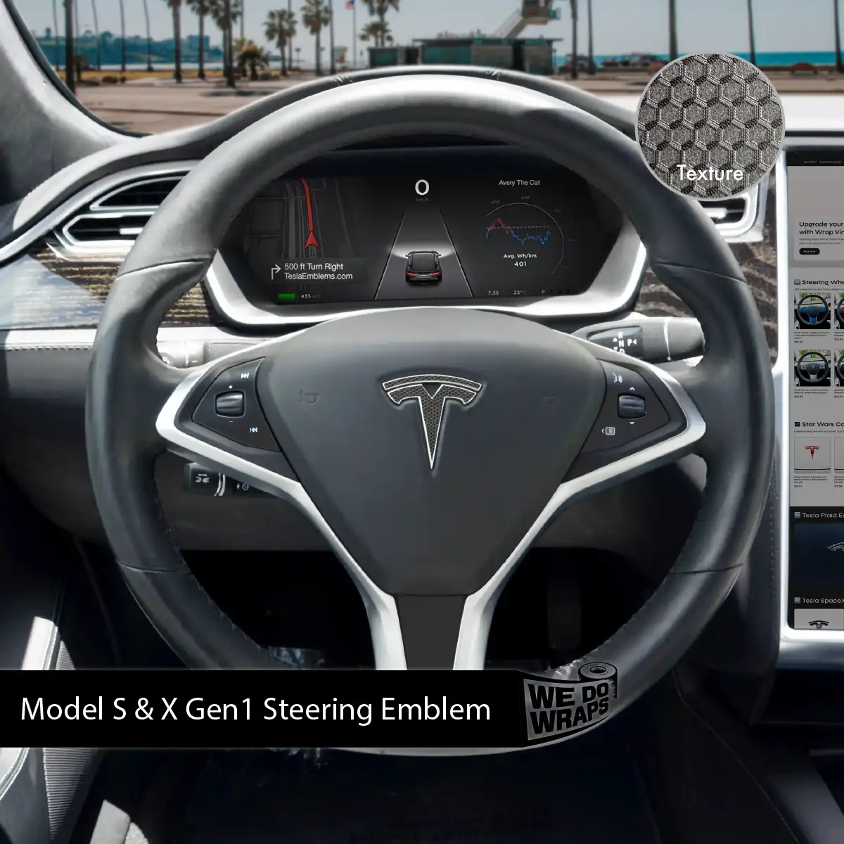 3M Matrix Black Tesla Steering Wheel Emblem Decal | Model X