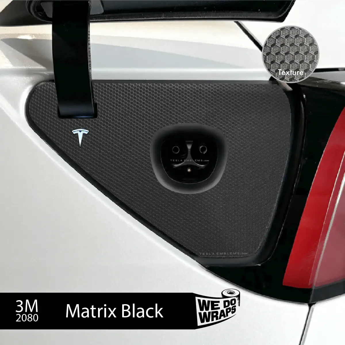3M Matrix Black Tesla Charge Port Wrap | Model 3