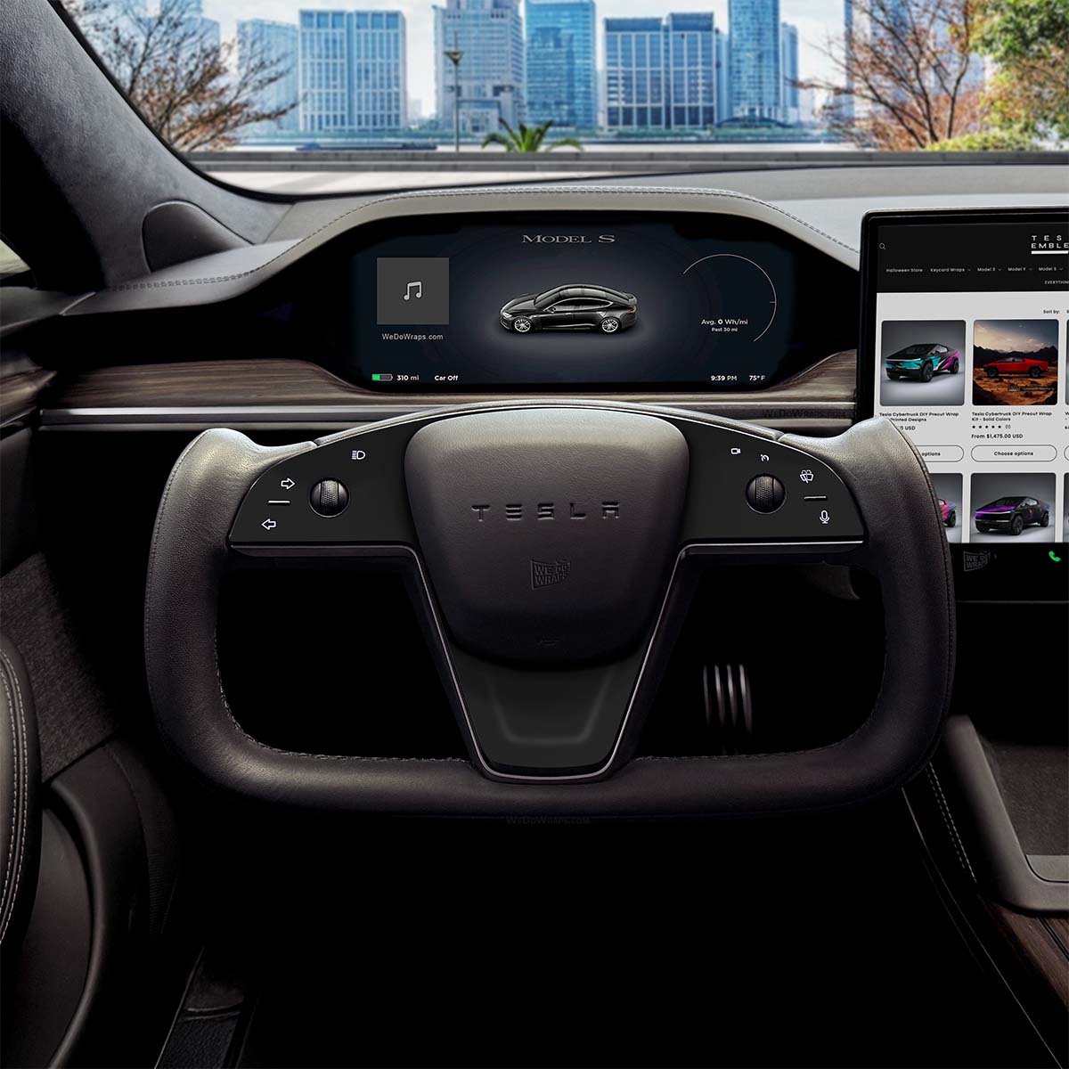 3M Matte Black Metallic Tesla Steering Wheel Trim Decal Kit (3pcs) | Model S ’21-26
