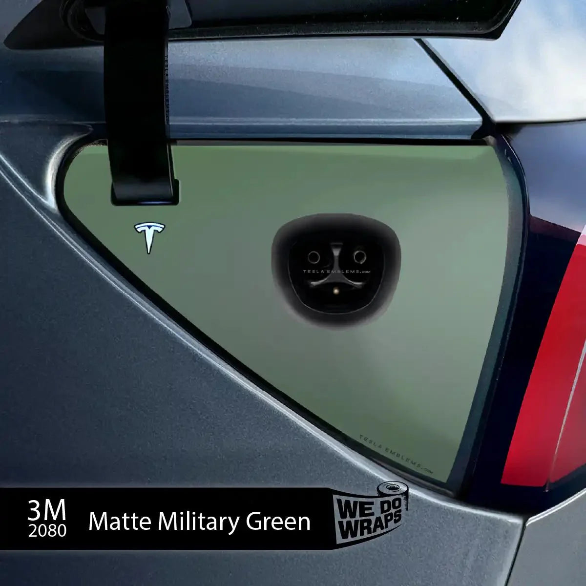 3M Matte Military Green Tesla Charge Port Wrap | Model 3