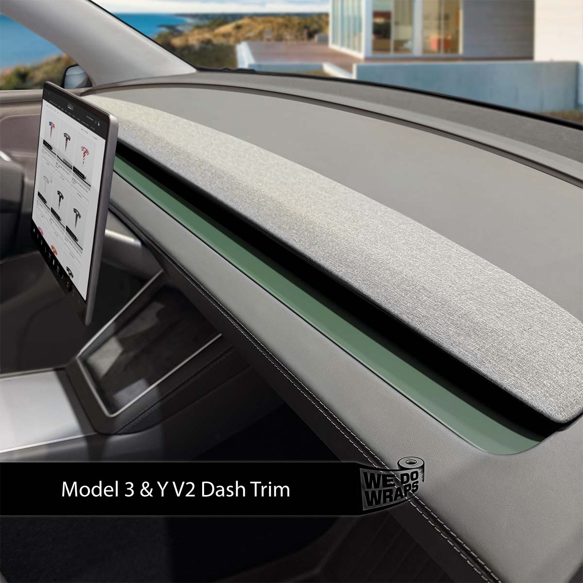 3M Matte Military Green Tesla Dash Trim Wrap | Model Y 2026
