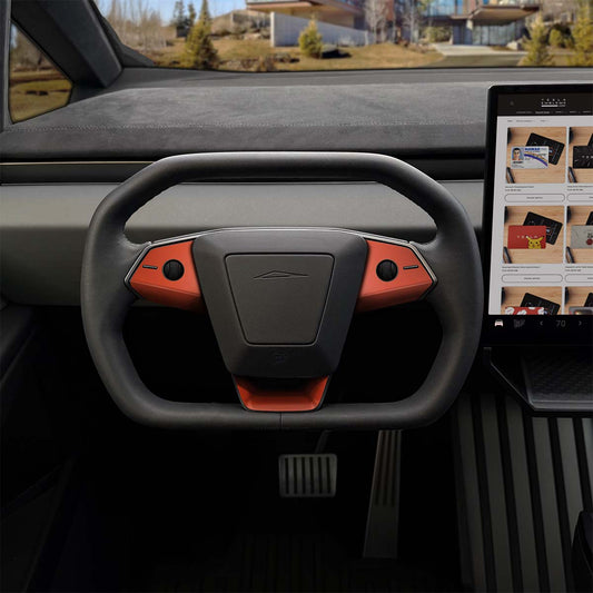 3M Matte Red Tesla Steering Wheel Trim Decal Kit (3pcs) | Cybertruck
