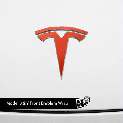 3M Matte Red Tesla Emblem Decals (Front + Back) | Model Y