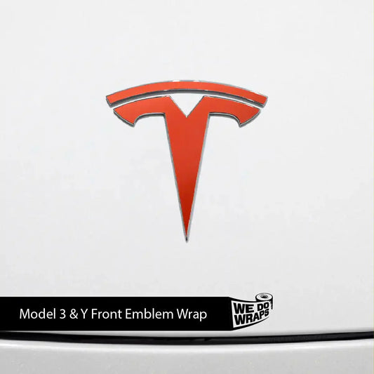 3M Matte Red Tesla Emblem Decals (Front + Back) | Model Y