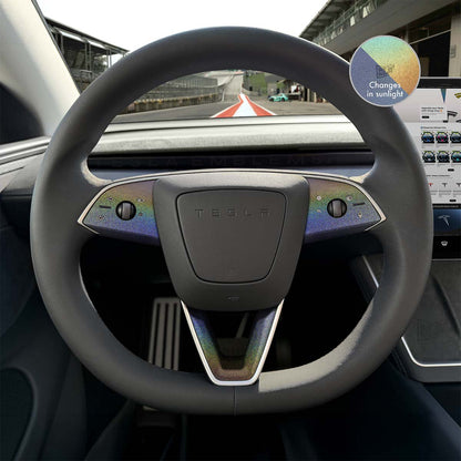 3M Satin Psychedelic Flip Tesla Steering Wheel Trim Decal Kit (3pcs) | Model 3