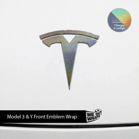 3M Satin Psychedelic Flip Tesla Emblem Decals (Front + Back) | Model Y