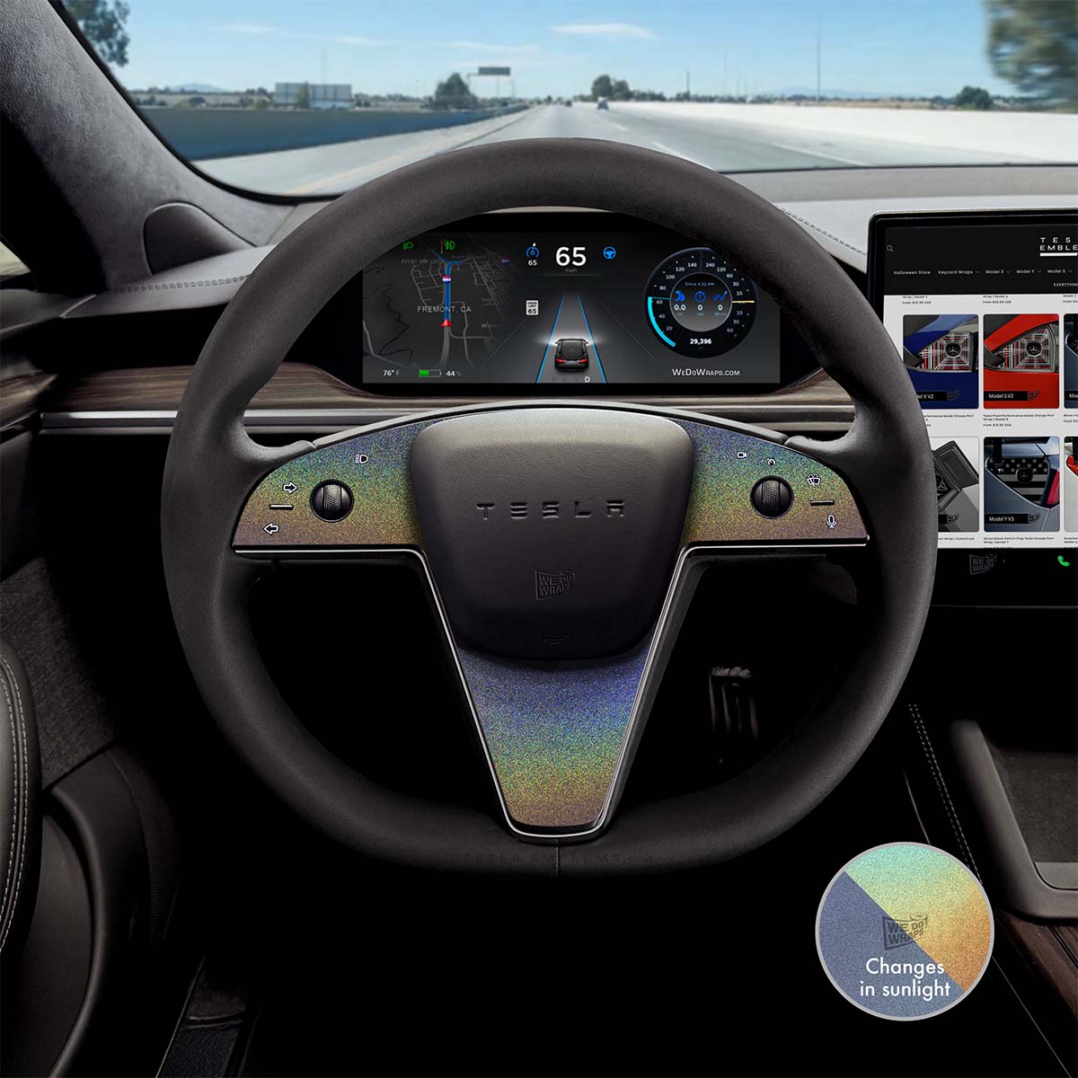 3M Satin Psychedelic Flip Tesla Steering Wheel Trim Decal Kit (3pcs) | Model X ’21-26
