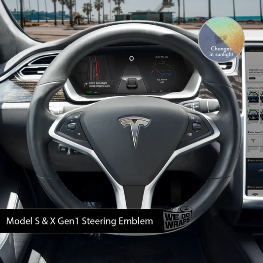 3M Satin Psychedelic Flip Tesla Steering Wheel Emblem Decal | Model S