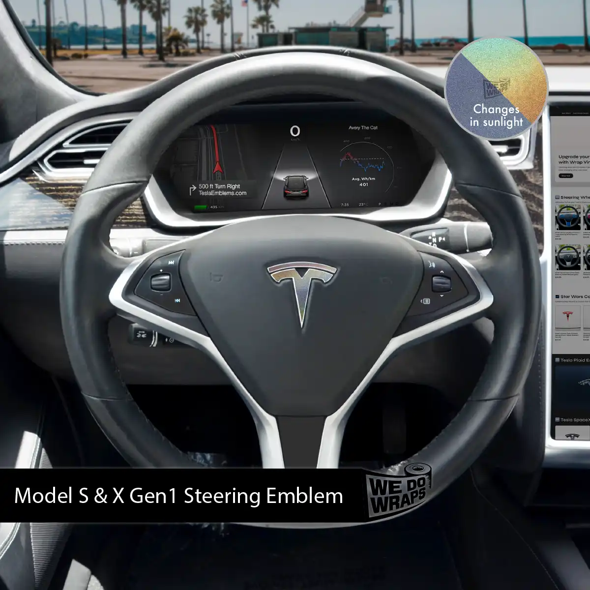 3M Satin Psychedelic Flip Tesla Steering Wheel Emblem Decal | Model X