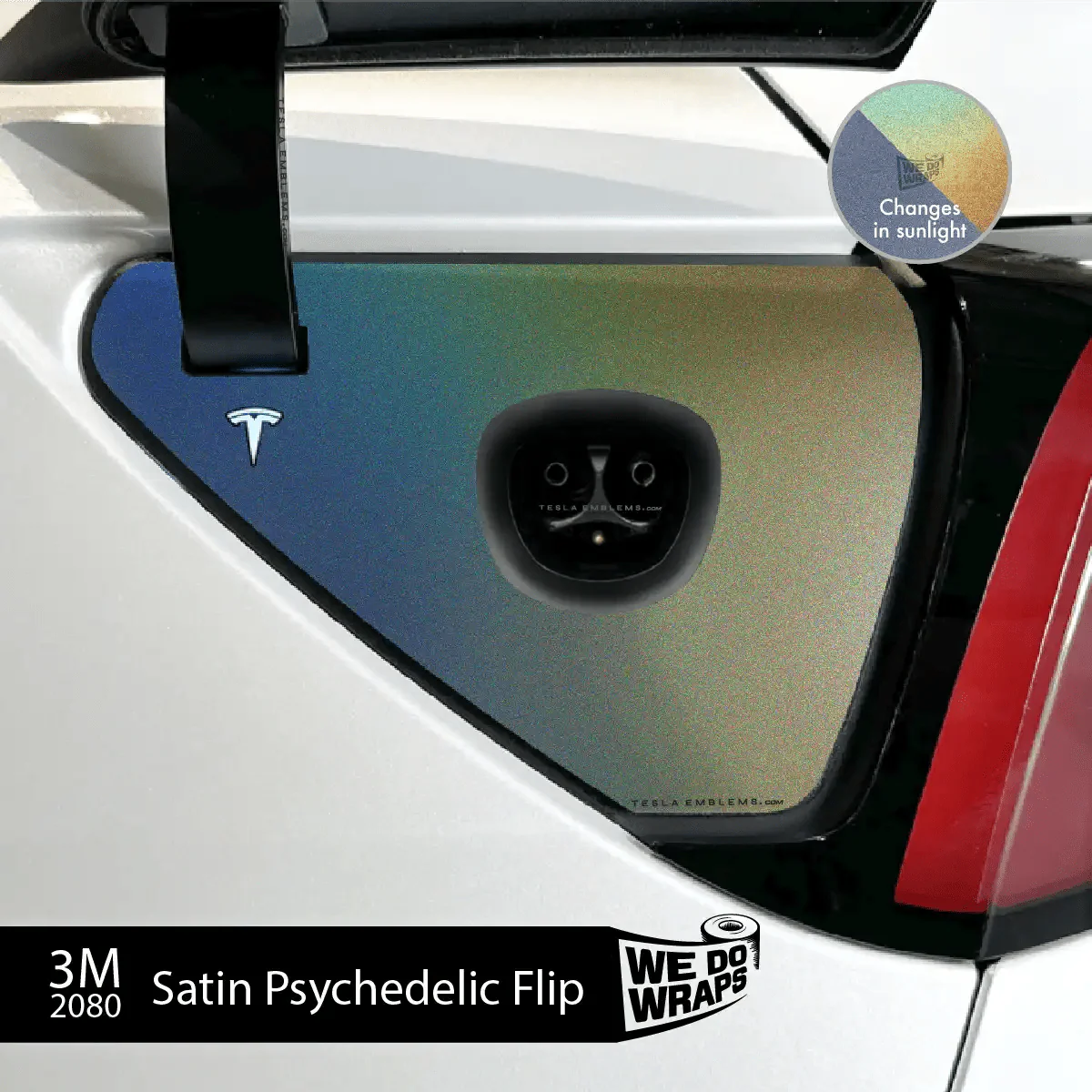 3M Satin Psychedelic Flip Tesla Charge Port Wrap | Model 3