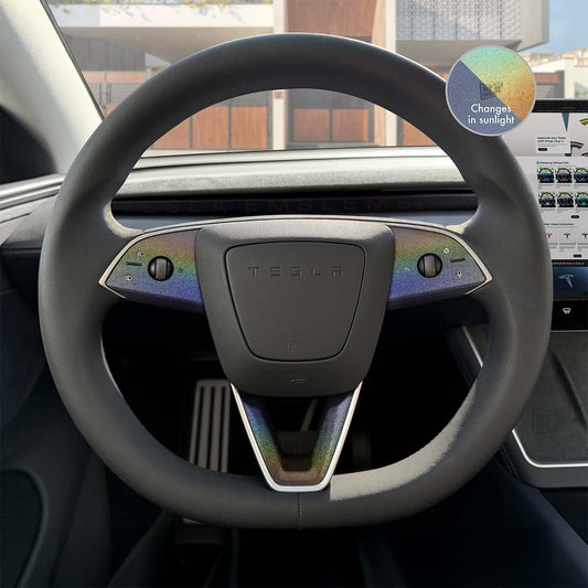 3M Satin Psychedelic Flip Tesla Steering Wheel Trim Decal Kit (3pcs) | MY 2026+ Refresh