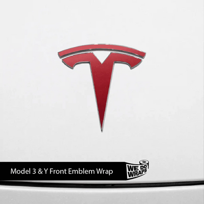 3M Satin Vampire Red Tesla Emblem Decals (Front + Back) | Model Y