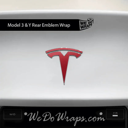 3M Satin Vampire Red Tesla Emblem Decals (Front + Back) | Model Y