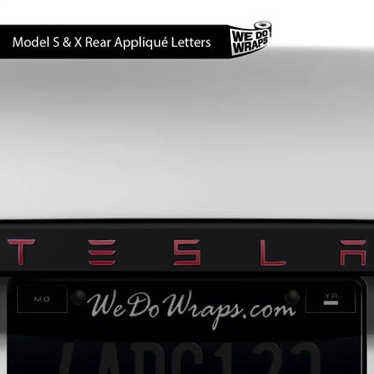 3M Satin Vampire Red Tesla Emblem Decals (Front + Back) | Model S