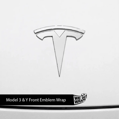 3M Satin White Tesla Emblem Decals (Front + Back) | Model Y