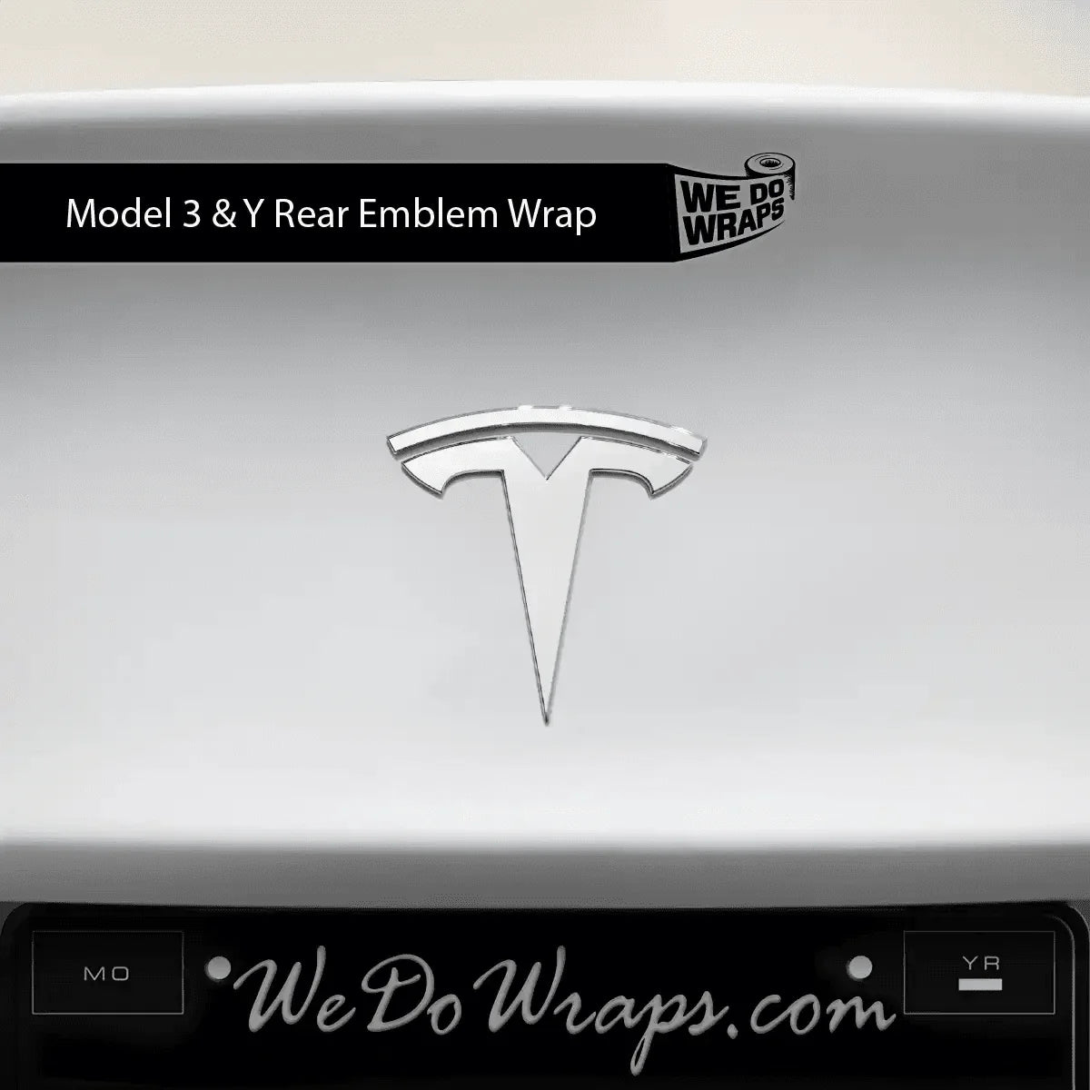 3M Satin White Tesla Emblem Decals (Front + Back) | Model Y