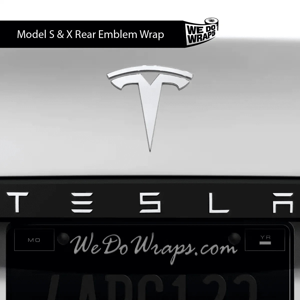 3M Satin White Tesla Emblem Decals (Front + Back) | Model X