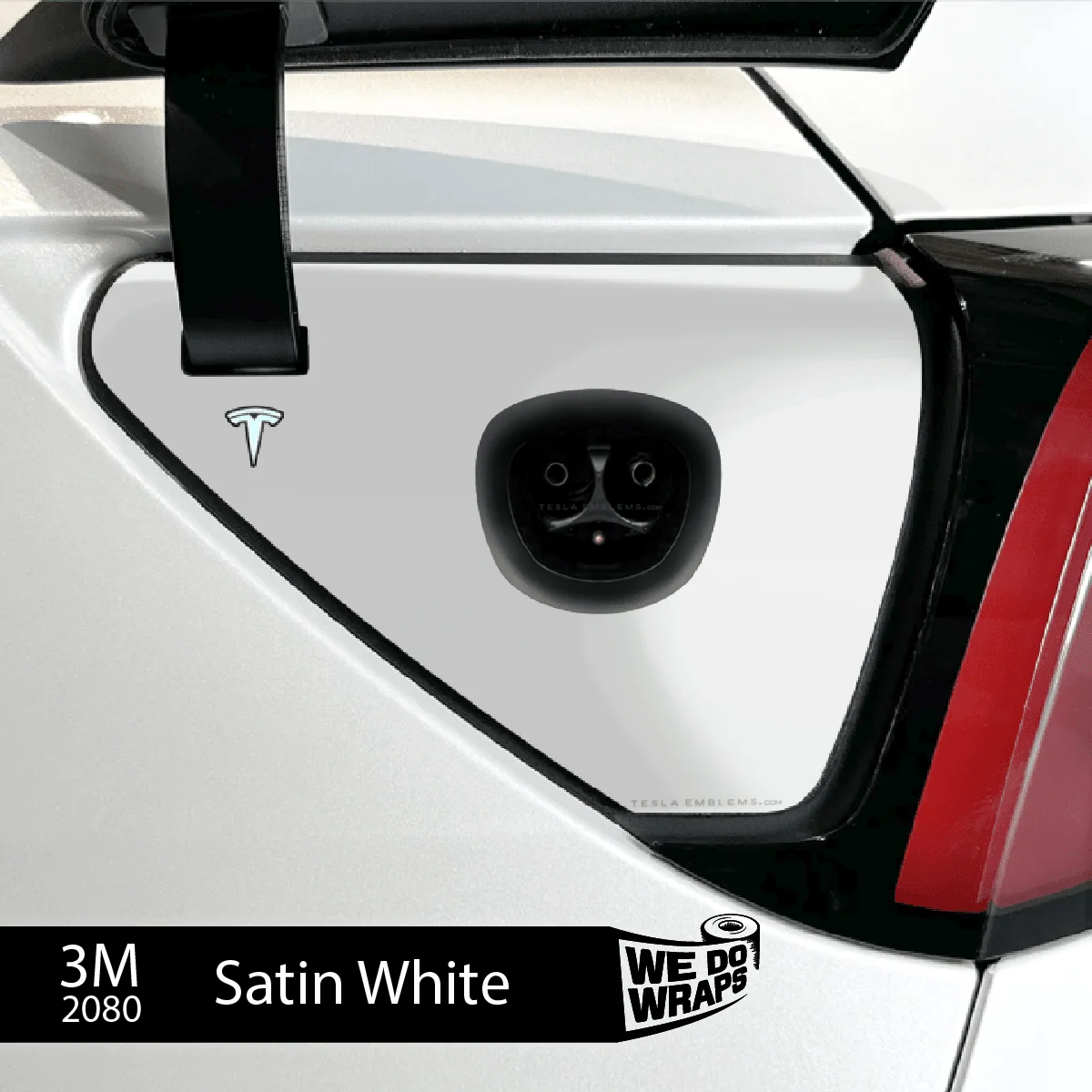 3M Satin White Tesla Charge Port Wrap | Model 3