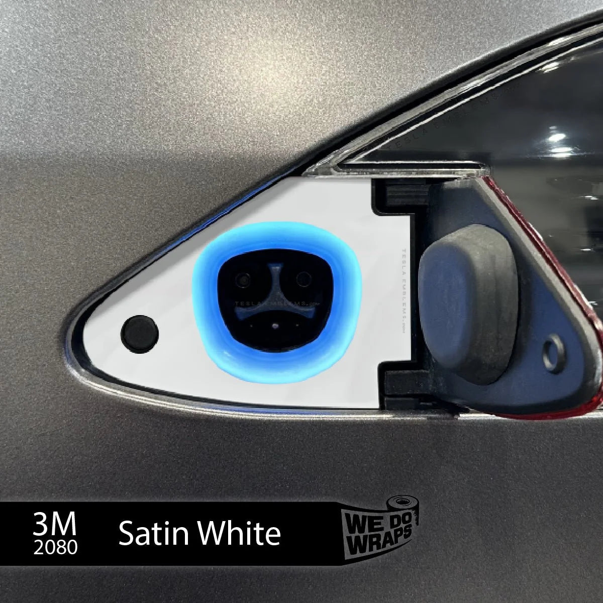 3M Satin White Tesla Charge Port Wrap | Model S