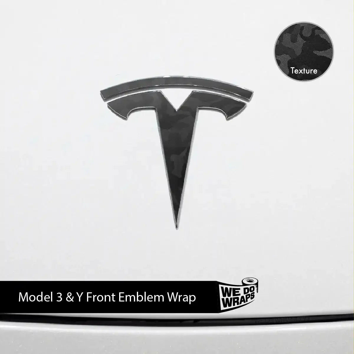 3M Shadow Black Camo Tesla Emblem Decals (Front + Back) | Model 3