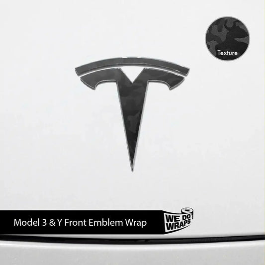 3M Shadow Black Camo Tesla Emblem Decals (Front + Back) | Model 3