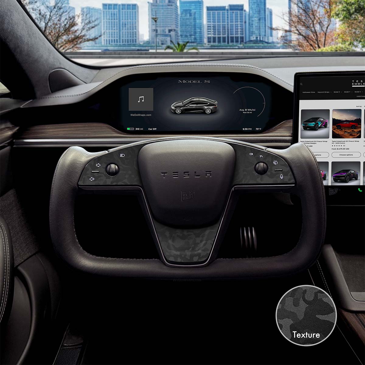 3M Shadow Black Camo Tesla Steering Wheel Trim Decal Kit (3pcs) | Model X ’21-26