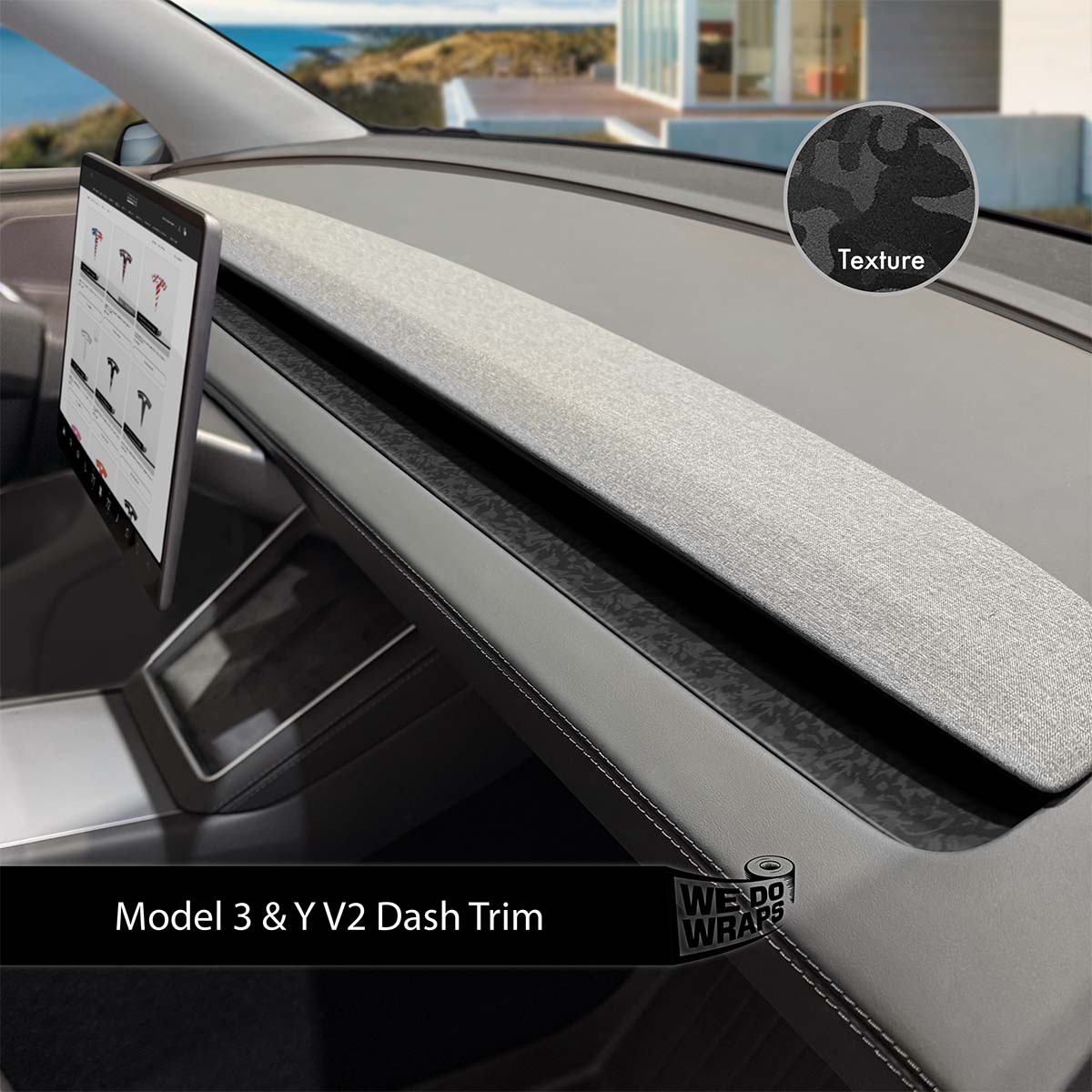 3M Shadow Black Camo Tesla Dash Trim Wrap | Model Y 2026