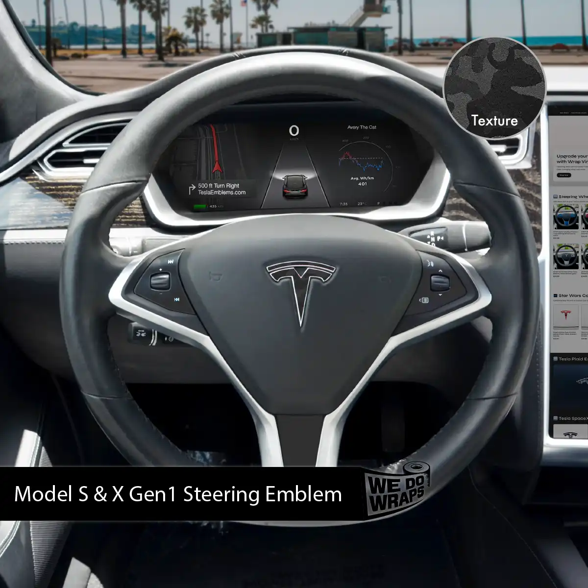 3M Shadow Black Camo Tesla Steering Wheel Wrap | Model X