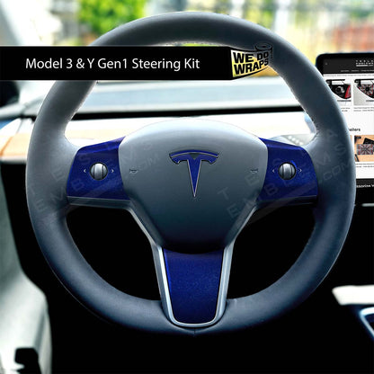 3M Deep Blue Metallic Tesla Steering Wheel Wrap | M3 2017-Jan 2024