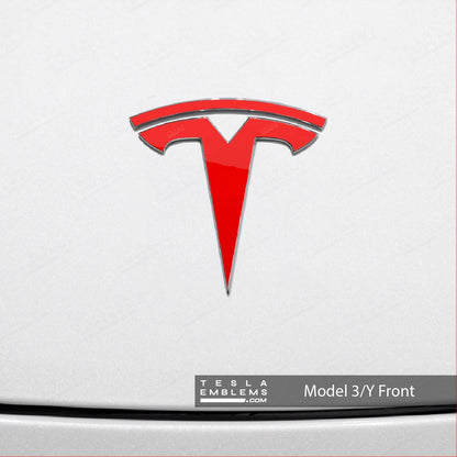 3M Gloss Dragon Fire Red Tesla Emblem Decals (Front + Back)