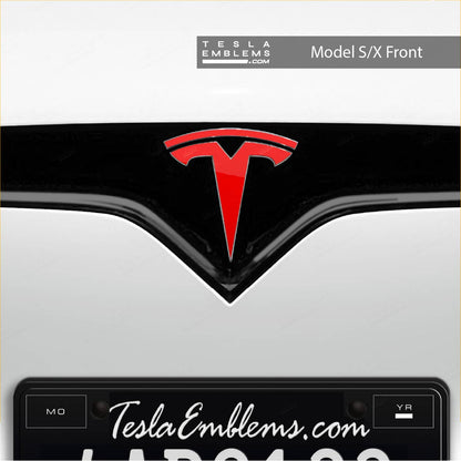 3M Gloss Dragon Fire Red Tesla Emblem Decals (Front + Back)