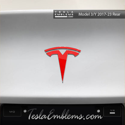 3M Gloss Dragon Fire Red Tesla Emblem Decals (Front + Back)