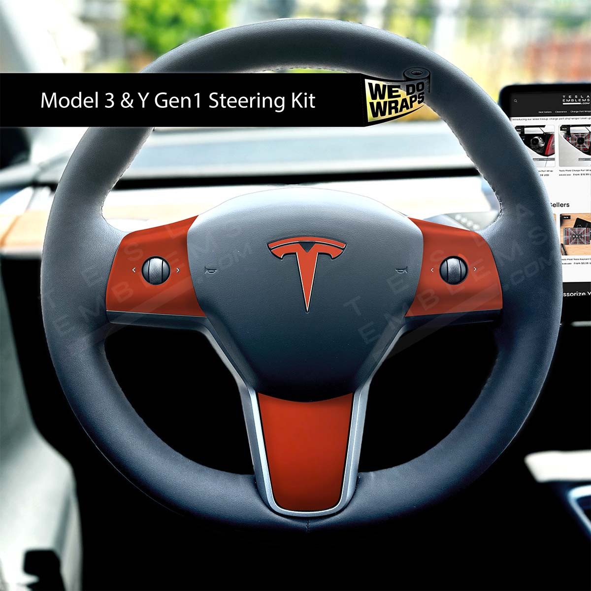 3M Matte Red Tesla Steering Wheel Wrap | M3 2017-Jan 2024