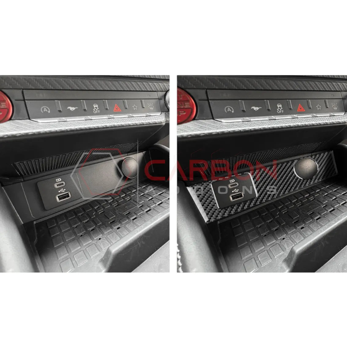 Real Carbon Fiber USB & 12V Outlet Trim Overlay for 2024+ Ford Mustang