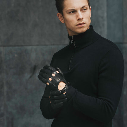 Mario (black) - Italian lambskin leather driving gloves