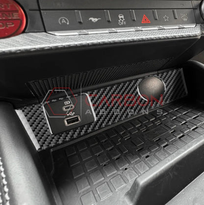 Real Carbon Fiber USB & 12V Outlet Trim Overlay for 2024+ Ford Mustang