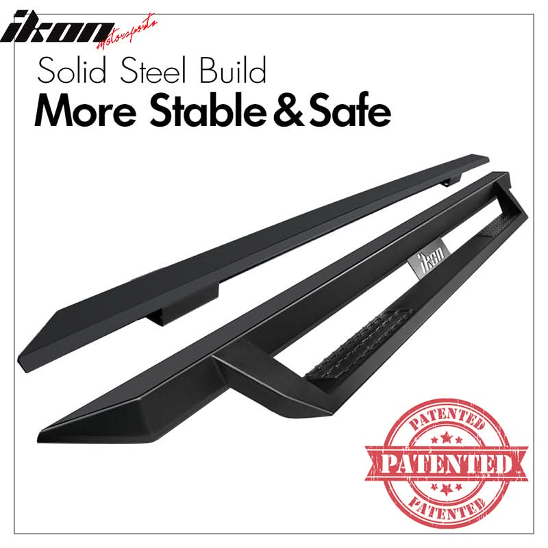 2007-2019 Chevy Silverado GMC Sierra IKON V1 Black Running Board Steel