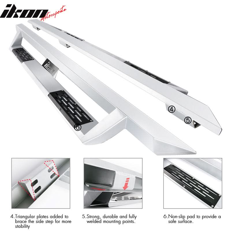2009-2014 Ford F-150 Crew Cab IKON V1 Silver Running Board Solid Steel
