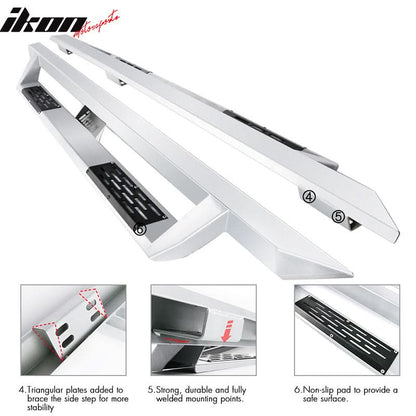 2007-2018 Chevy Silverado Sierra IKON V1 Silver Running Board Steel
