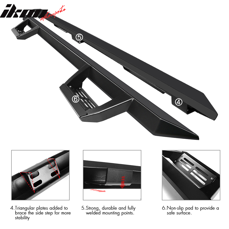 2007-2018 Chevy Silverado GMC Sierra IKON V2 Black Running Board Steel