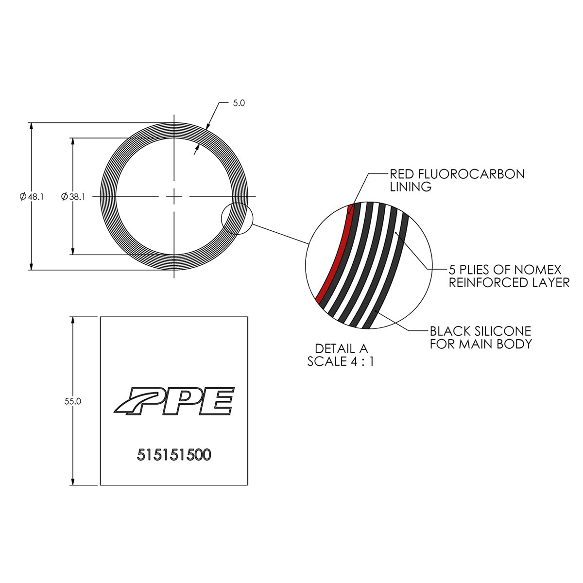 1.5" ID x 2.165" L Performance Silicone for Custom Applications ppepower