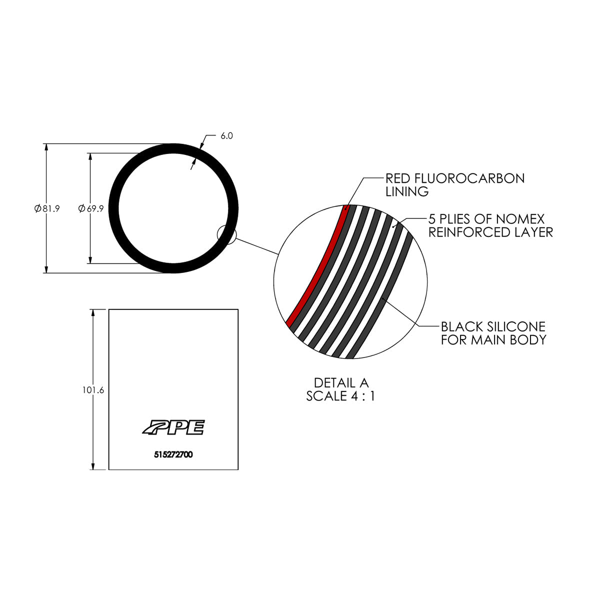 2.75" ID x 4" L Performance Silicone for Custom Applications ppepower