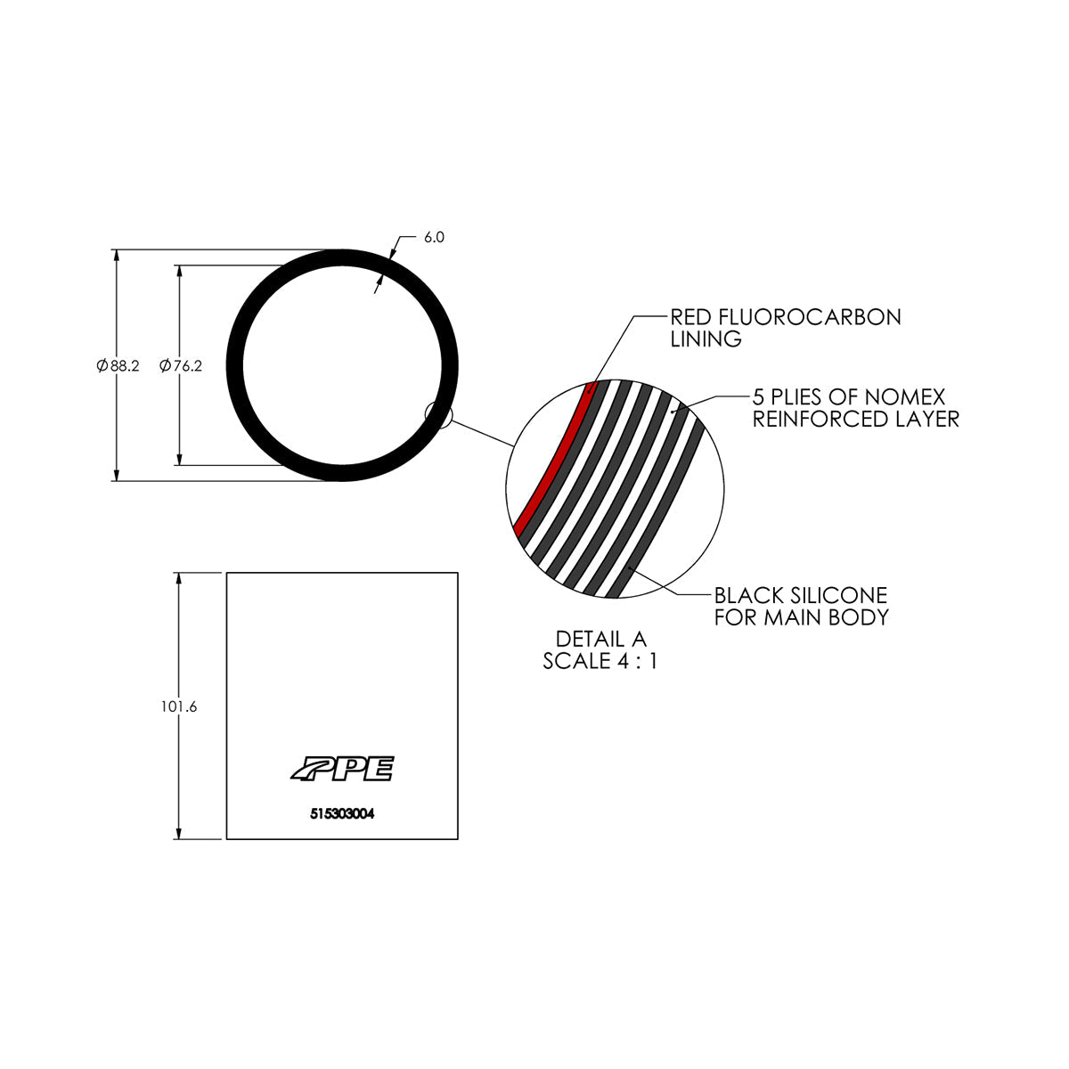 3.0" ID x 4" L Performance Silicone for Custom Applications ppepower