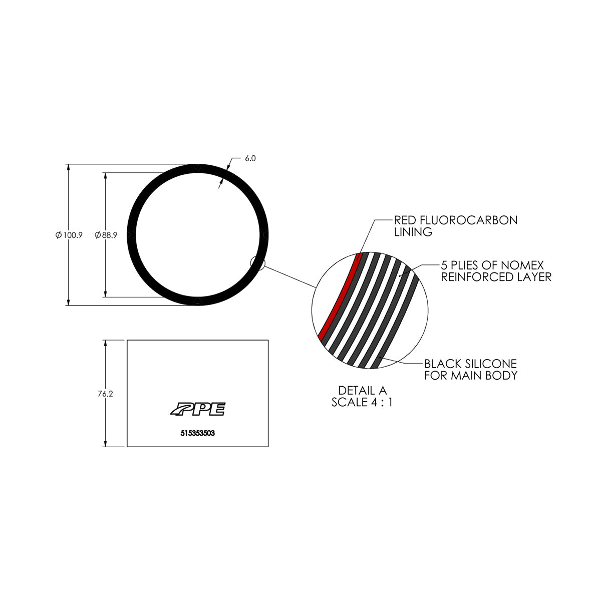 3.5" ID x 3" L Performance Silicone for Custom Applications ppepower