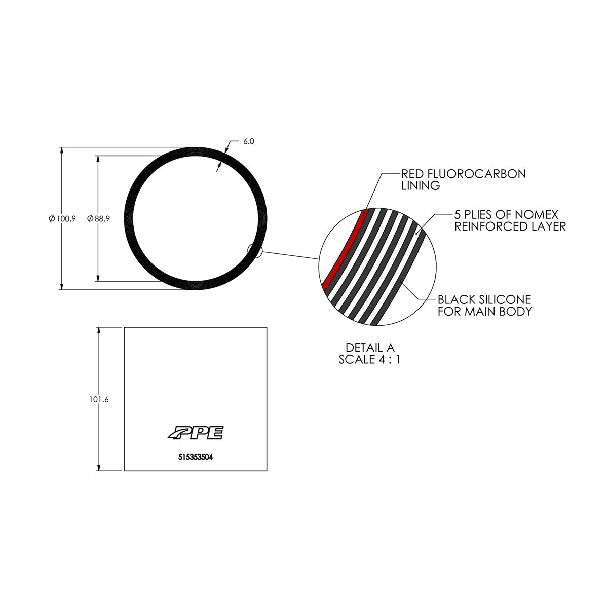 3.5" ID x 4" L Performance Silicone for Custom Applications ppepower