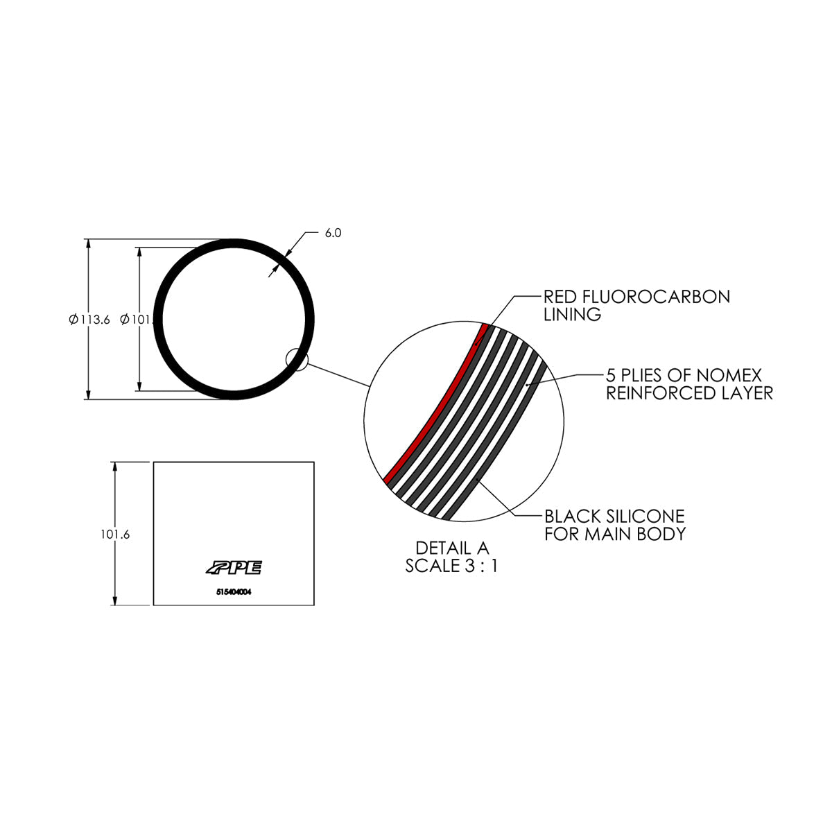 4.0" ID x 4" L Performance Silicone for Custom Applications ppepower