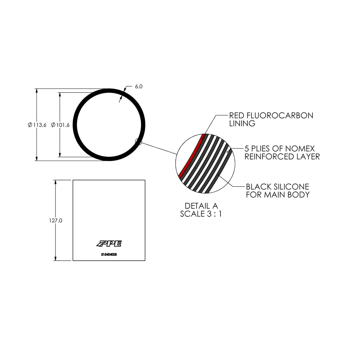 4.0" ID x 5" L Performance Silicone for Custom Applications ppepower