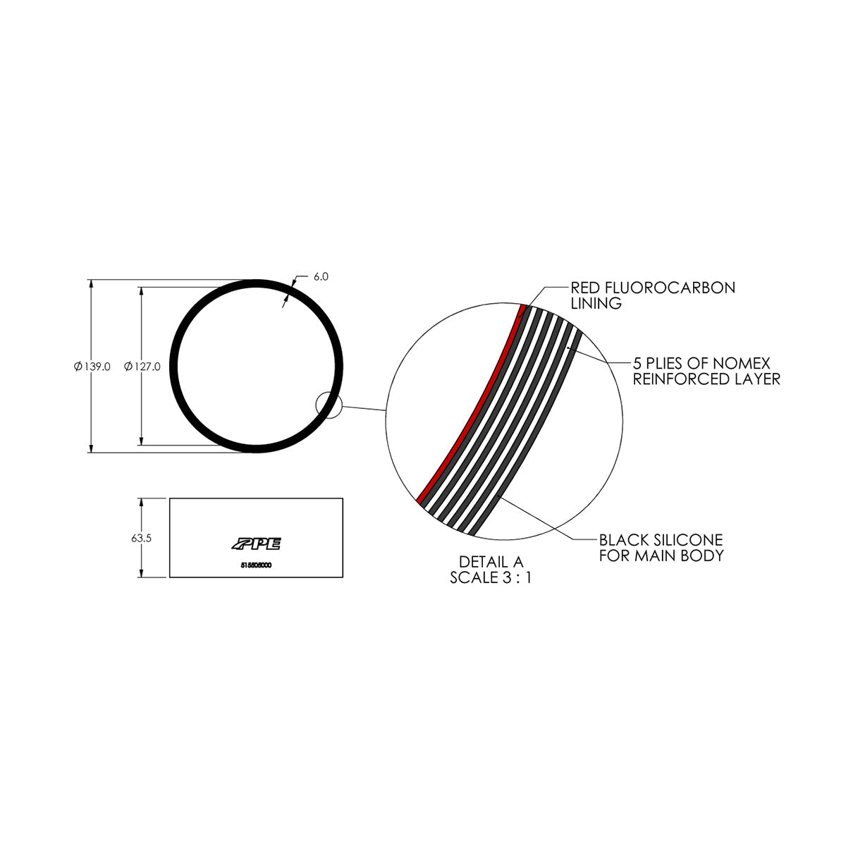 5.0" ID x 2.5" L Performance Silicone for Custom Applications ppepower