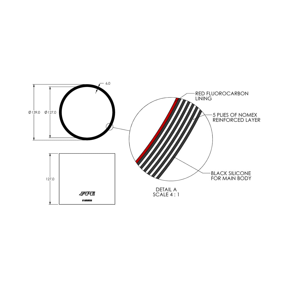 5.0" ID x 5" L Performance Silicone for Custom Applications ppepower