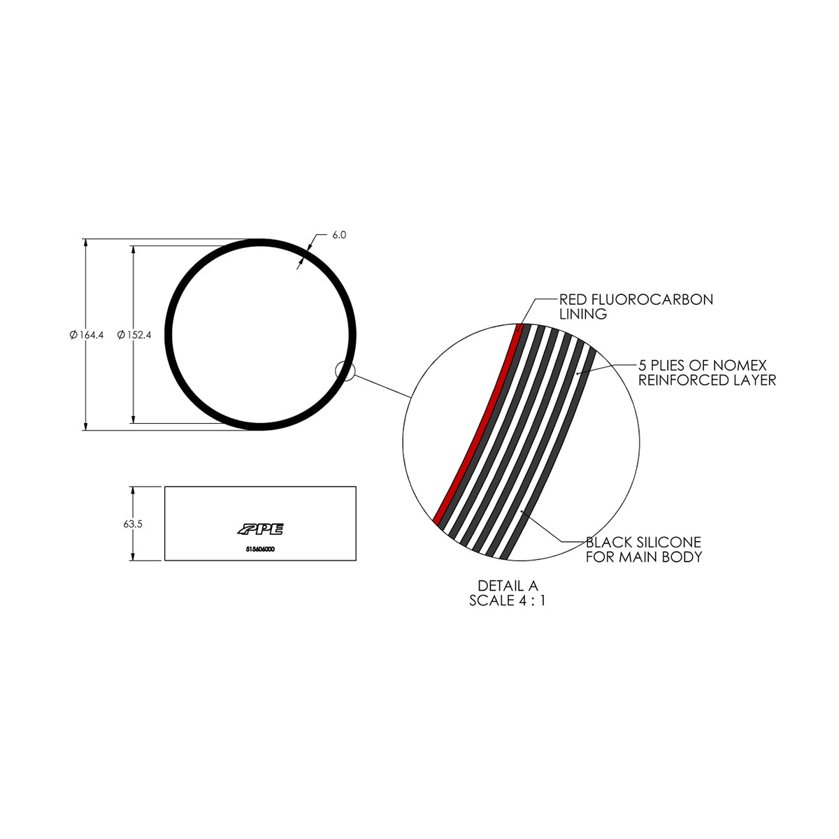 6.0" ID x 2.5" L Performance Silicone for Custom Applications ppepower
